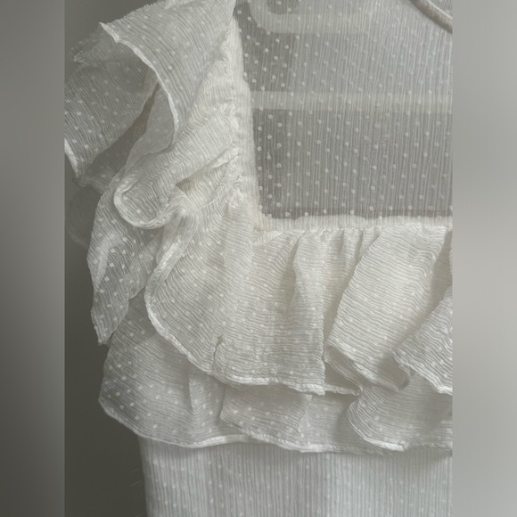 MAJE white color sheer dotted short sleeve lined ruffle silk in 2- like NEW - Picture 6 of 8